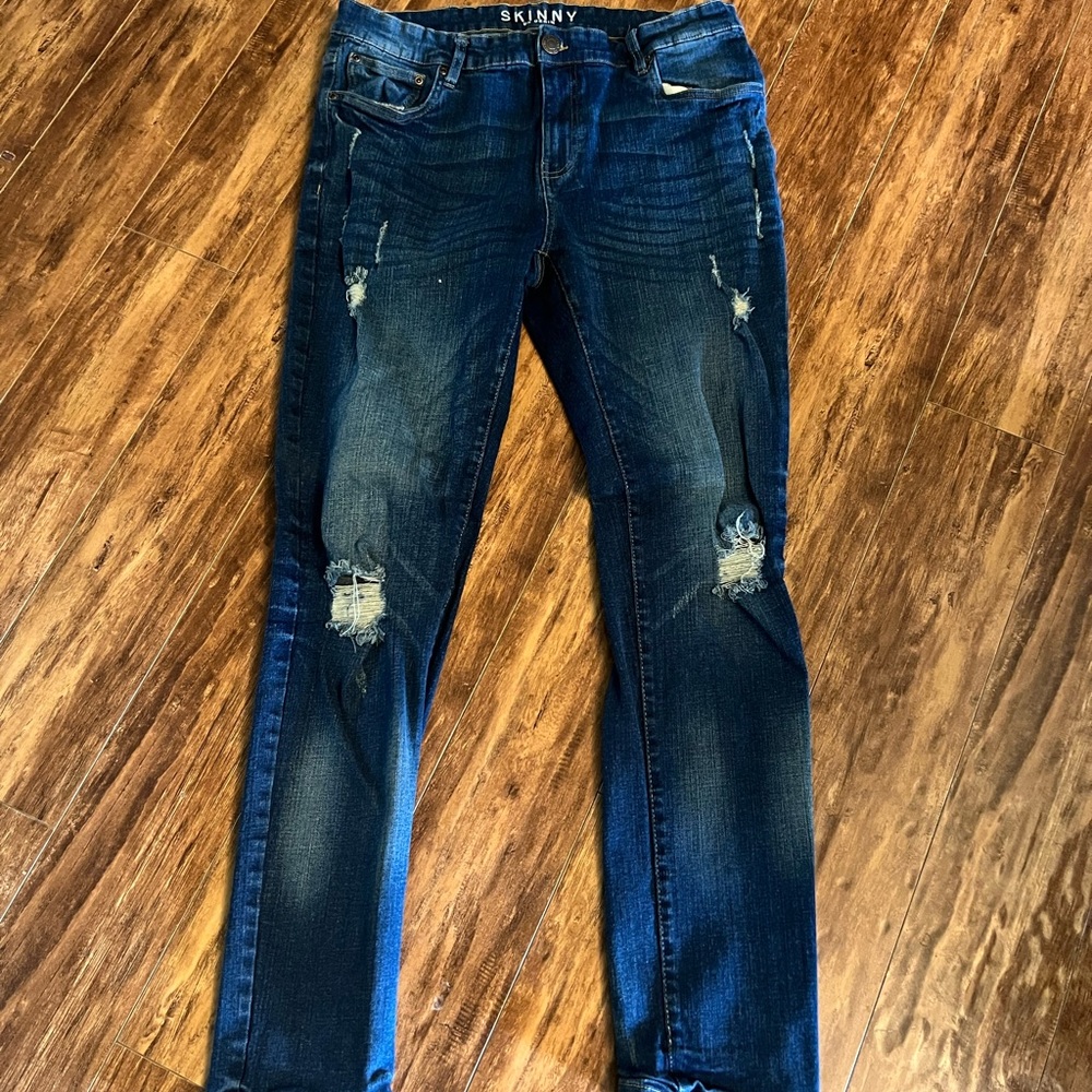 Skinny Distressed Blue Jeans uh denim 34/32